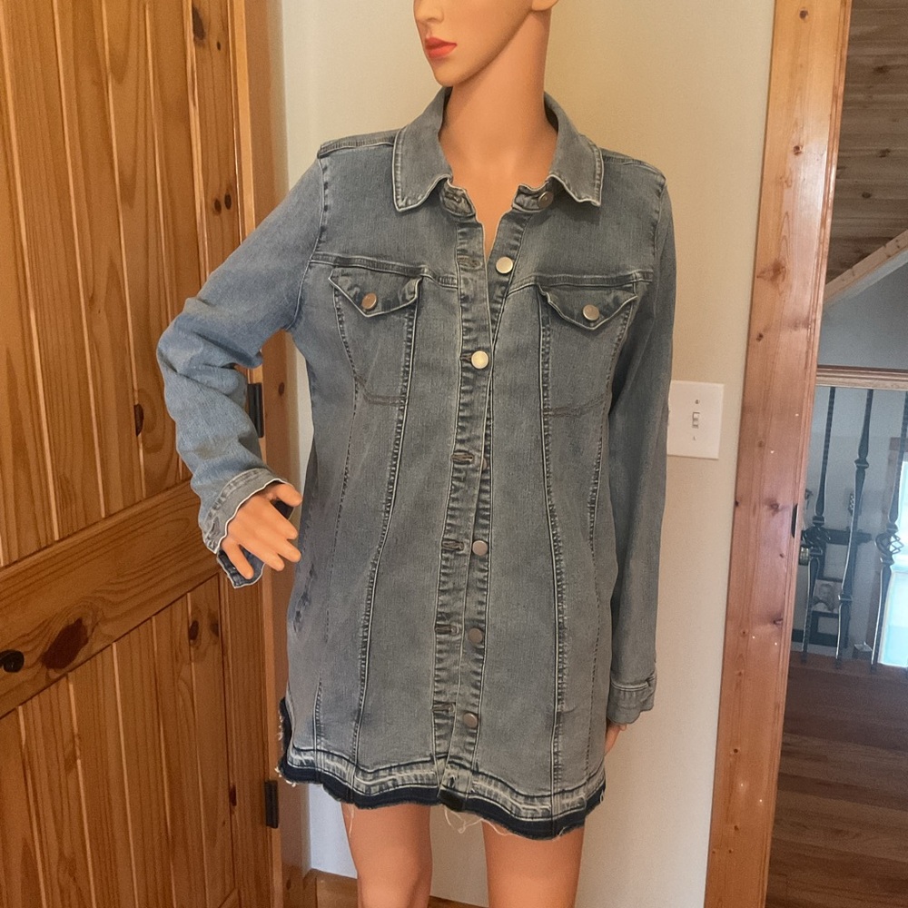 Denim Button-Up Long Jacket